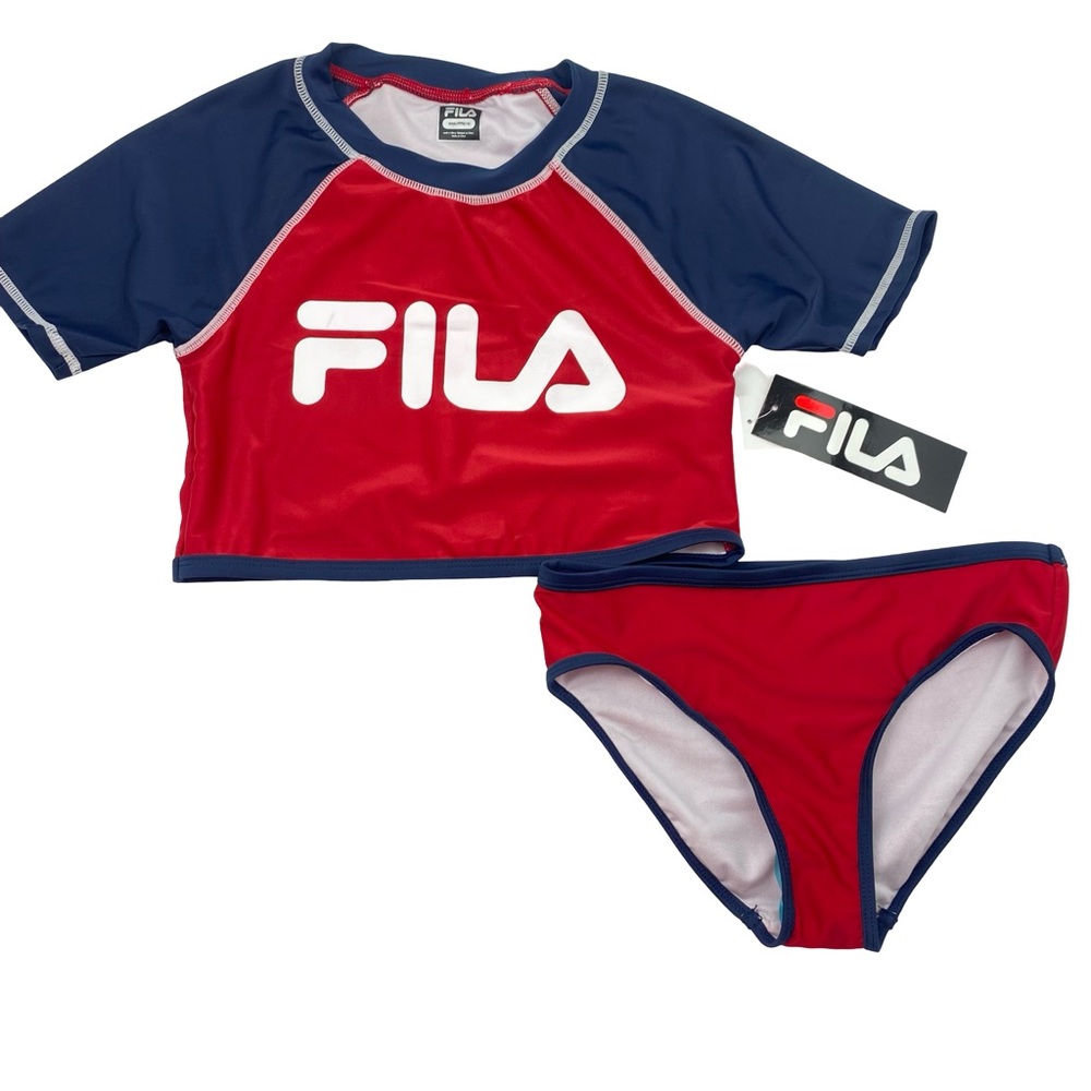 FILA Girls 2-Piece Swimsuit Rash Guard, Red & Navy, Size XXXL(16) NWT NEW